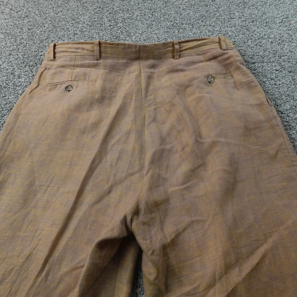 Inserch Pants Mens 40 Beige Orange Linen Pleated Trouser Dress Slacks Cuffed USA